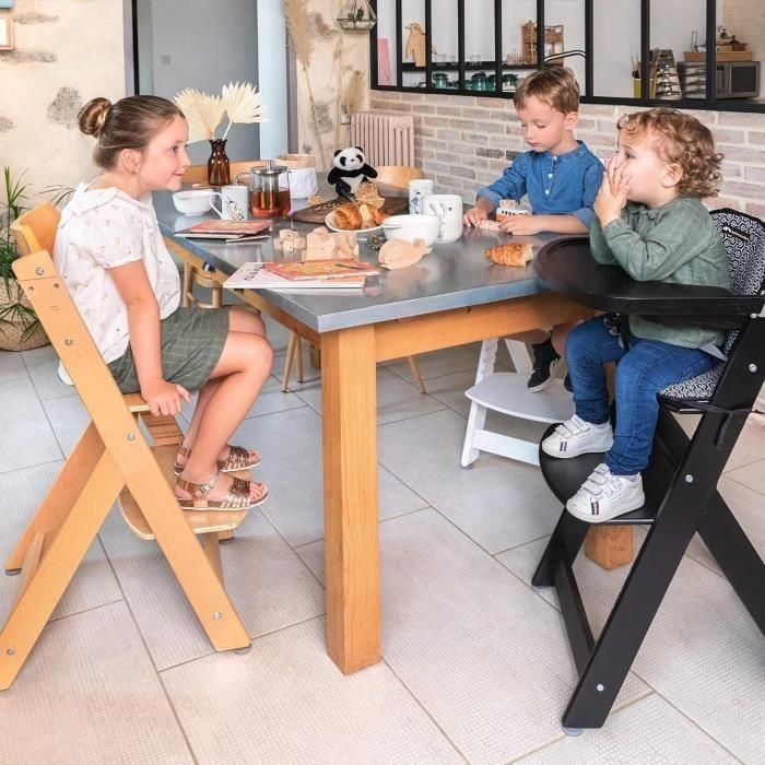 BEBECONFORT TIMBA + coussin Chaise haute bébé, Chaise bois évolutive, de 6 mois a 99 ans, Chaise Bois et coussin beige 4