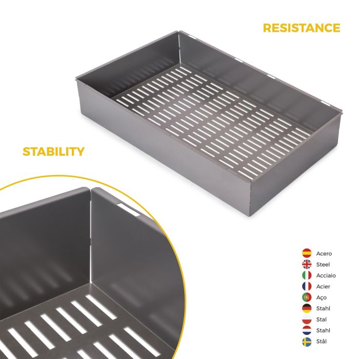 Emuca Kit panier métallique et rack ajustable Quartz pour armoires, glissières extension totale et à fermeture douce, Module 80cm, Finition Titane 7