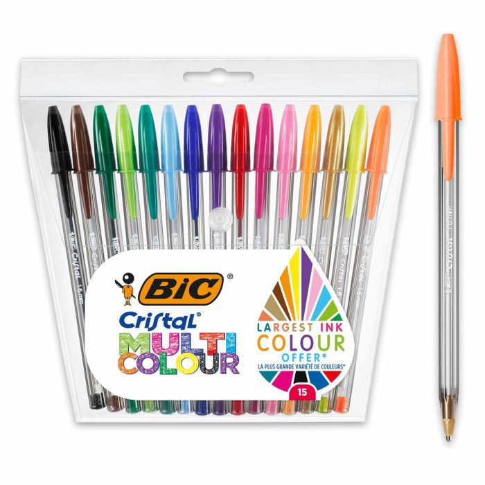Ensemble de Stylos Bic Cristal Multicolor 15 Pièces Multicouleur 0,42 mm (15 Pièces) 1