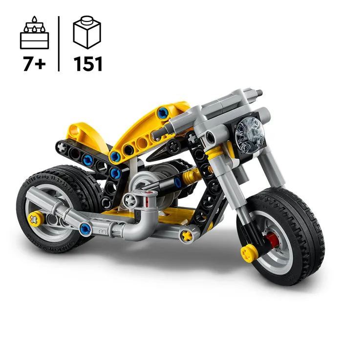 LEGO Technic 42225 - Moto de Construction Jaune - Jouet STEM avec Moteur 3 Pistons et Direction - Idée Cadeau pour Enfant