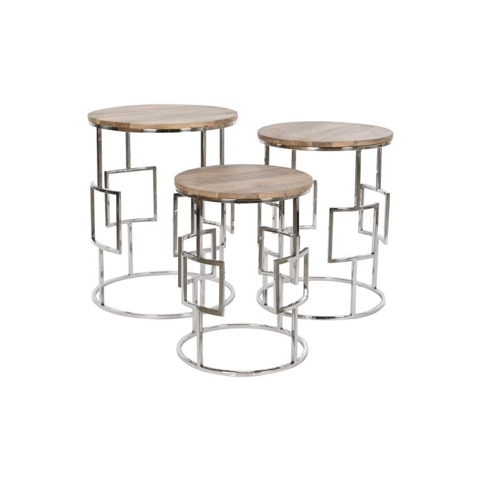 Jeu de 3 tables Home ESPRIT Marron Argenté Naturel Acier Bois de manguier 49,5 x 49,5 x 62 cm 1