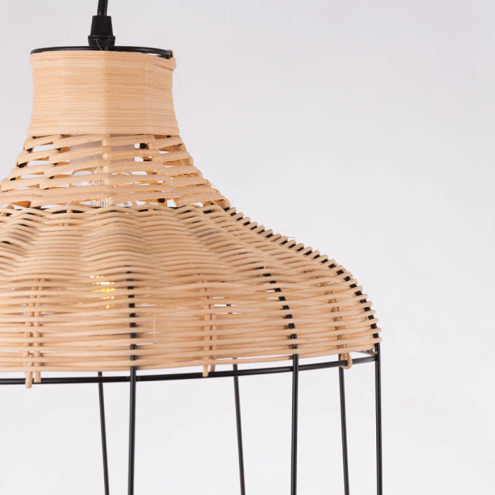 Lampe Suspendue Rotin Quetzaltenango Style Naturel Boho-Chic Compatible E27 SKD-P80054 1
