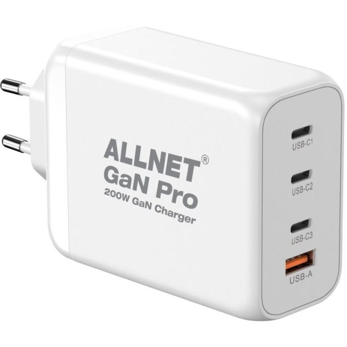 Z ALLNET Ersatznetzteil QC USB-C PD GaN Netzteil Power Supply200Watt 1x USB Typ-A QC 3x USB Typ-C**EU PLUG** 1