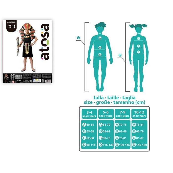 Déguisement d'Égyptien Pharaon pour Garçon 3-4 Ans Noir - Costume de Fête pour Enfant avec Tunique, Accessoire de Tête, Ceinture et Bracelets