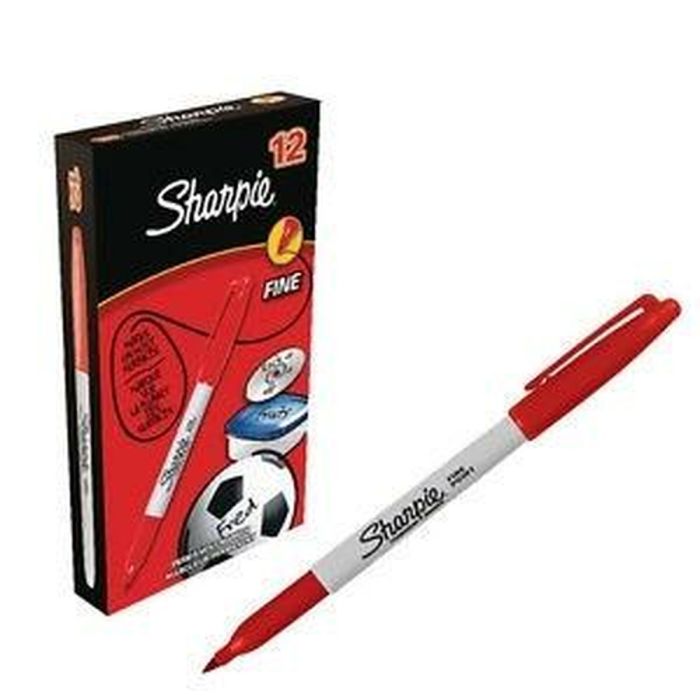 Marqueur permanent Sharpie Fine Point Rouge (12 Unités) 1 Marqueur permanent Sharpie Fine Point Rouge (12 Unités) 1
