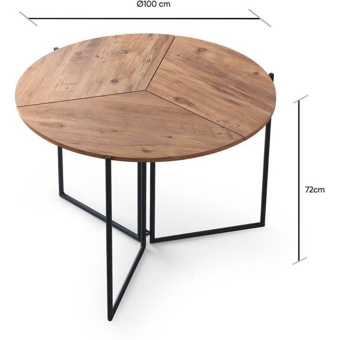 Table a manger pliable - YAPRAK - Pin Atlantique - Ronde - 4 personnes - 100 x 100 x 72 cm 4 Table a manger pliable - YAPRAK - Pin Atlantique - Ronde - 4 personnes - 100 x 100 x 72 cm 4
