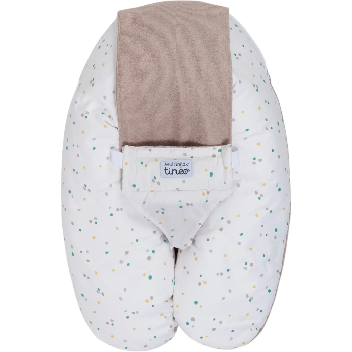 Tineo MultiRelax - Coussin de maternité, allaitement et transat bébé 3-en-1 - Réversible et déhoussable - Tissu éponge - Motifs Noisette et Pois