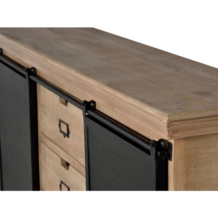 GINER Y COLOMER - Buffet industriel 3 tiroirs et 2 portes coulissantes en bois de manguier et métal - Couleur naturel et gris foncé vieilli 5 GINER Y COLOMER - Buffet industriel 3 tiroirs et 2 portes coulissantes en bois de manguier et métal - Couleur naturel et gris foncé vieilli 5