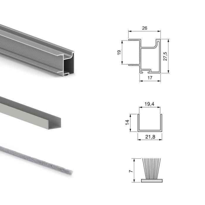 Emuca Kit de quincaillerie pour armoire à 2 portes coulissantes avec fermeture souple Placard 74, Modèle de poignée Sharp, épaisseur 19mm, panneaux non inclus, Anodisé mat 5