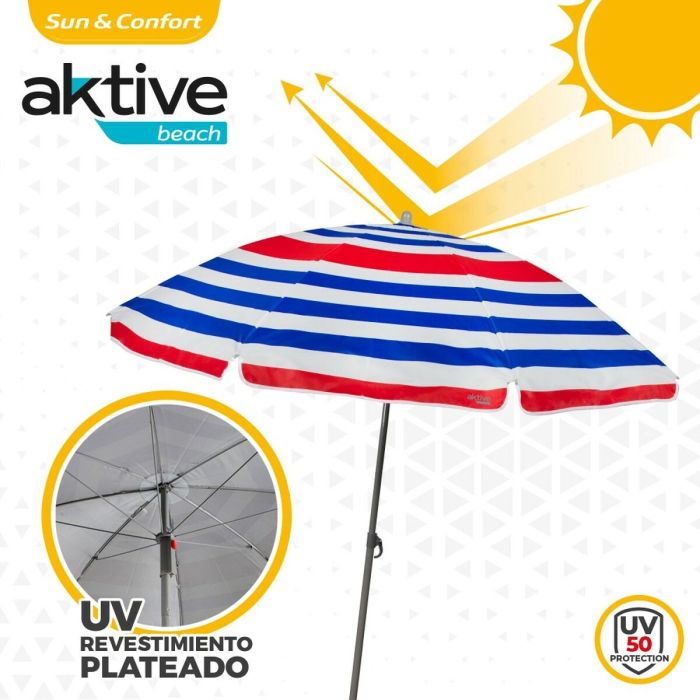 Parasol de plage Aktive Bleu Rouge Multicouleur Argenté Ø 160 cm 160 x 167 x 160 cm (12 Unités) 4