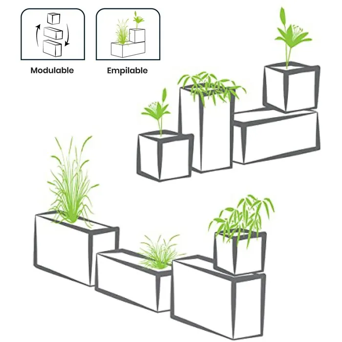 Pot de fleurs carré EDA Volcania Up 21 L, décor pierre gris anthracite, 29.5 x 29.5 x H 29.5 cm, pour intérieur et extérieur Pot de fleurs carré EDA Volcania Up 21 L, décor pierre gris anthracite, 29.5 x 29.5 x H 29.5 cm, pour intérieur et extérieur