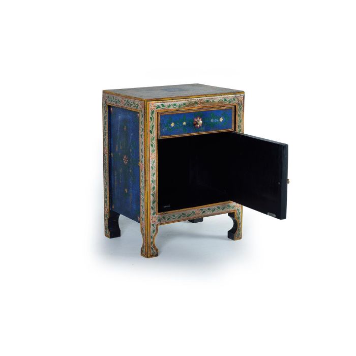 GINER Y COLOMER - Table de nuit en bois de manguier multicolore, 1 porte et 1 tiroir, peinture à la main, 60x46x34 cm 2 GINER Y COLOMER - Table de nuit en bois de manguier multicolore, 1 porte et 1 tiroir, peinture à la main, 60x46x34 cm 2