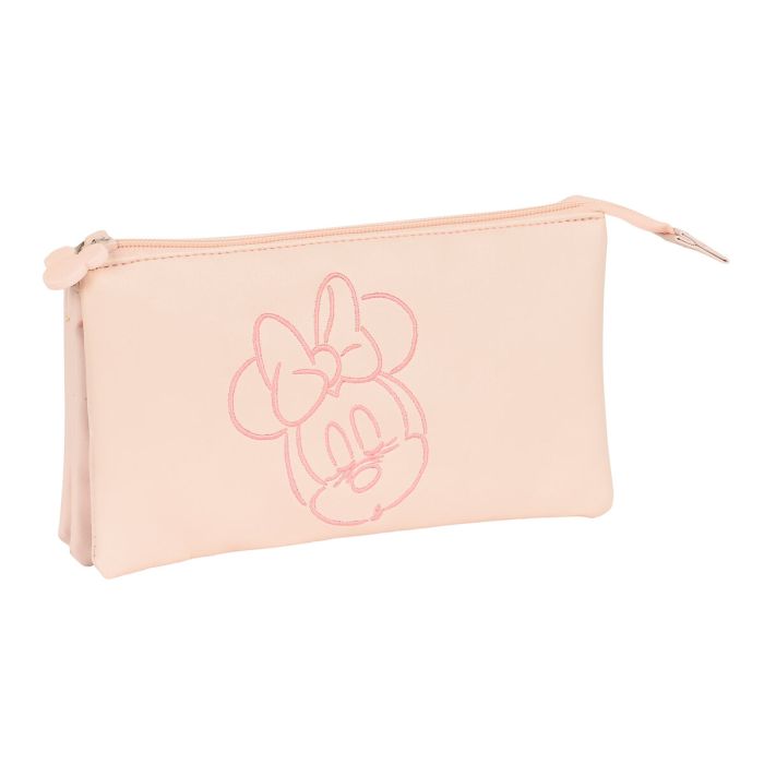 Trousse Fourre-Tout Triple Minnie Mouse Rose clair 22 x 12 x 3 cm