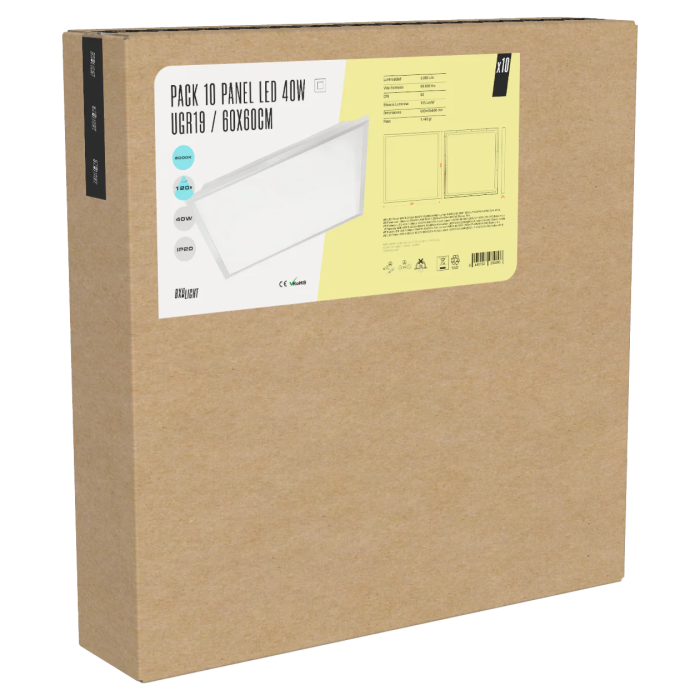 BX3 LIGHT Pack de 10 Panneaux LED Modulaires 600x600 40W 4000K BX3-LP-40W-U19-W, pour plafond suspendu, blanc, éclairage de bureau et commerce BX3 LIGHT Pack de 10 Panneaux LED Modulaires 600x600 40W 4000K BX3-LP-40W-U19-W, pour plafond suspendu, blanc, éclairage de bureau et commerce