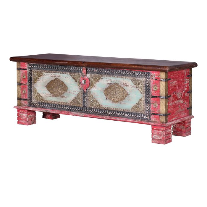 GINER Y COLOMER - Bahut en bois de manguier massif avec détails en fer et bronze - Finition bicolore rouge vieilli et cerisier - Style ancien - 45x116x40 cm 0 GINER Y COLOMER - Bahut en bois de manguier massif avec détails en fer et bronze - Finition bicolore rouge vieilli et cerisier - Style ancien - 45x116x40 cm 0