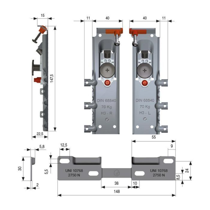 Juego Colgador Libra H3 Zincado Con Placa Fijacion Por Tacos 1 Colgador Dcha, 1 Colgador Izquierda Y Placa Italiana Ferramenta 1
