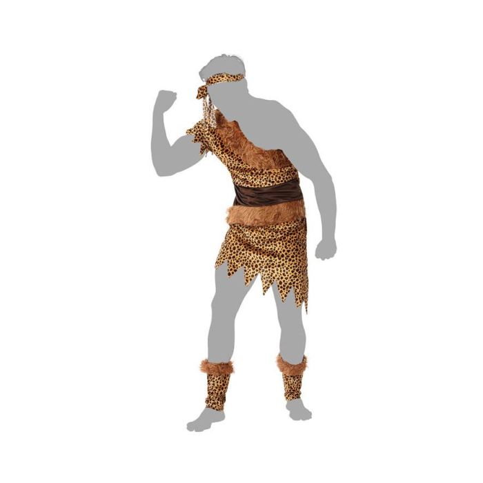 Déguisement homme adulte de cavernicole néandertal taille XL - Costume d'homme préhistorique avec tunique, jambières et bandeau en polyester marron - 4 pièces