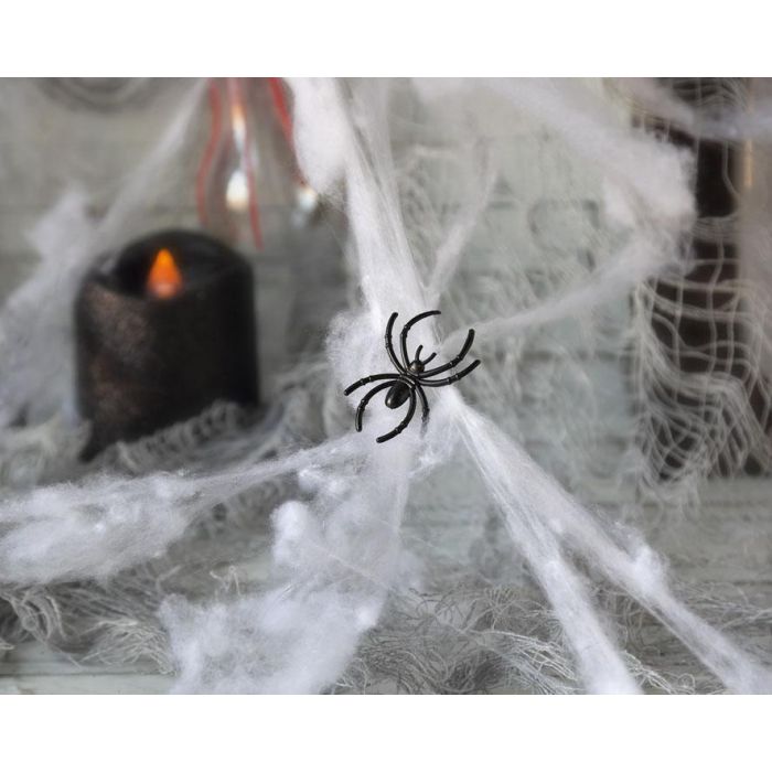 BricoDécor - Telaraña Decorativa Blanca 15*10.5 cm avec Araignée 3 g, Toile d'Araignée Blanche Souple pour Halloween, Décoration Effrayante Intérieur et Extérieur