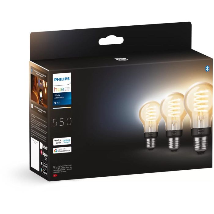 Philips Hue White Ambiance E27 Filament 3erPack 2 Philips Hue White Ambiance E27 Filament 3erPack 2