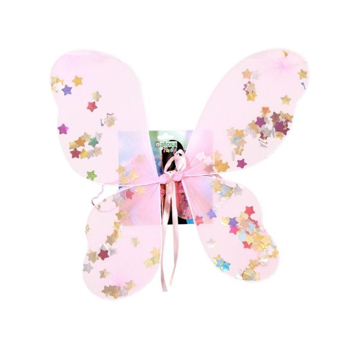 Ailes de fée roses 40x41 cm avec étoiles multicolores brillantes, jouet en polyester pour enfants pour fête, défilé ou photo thématique