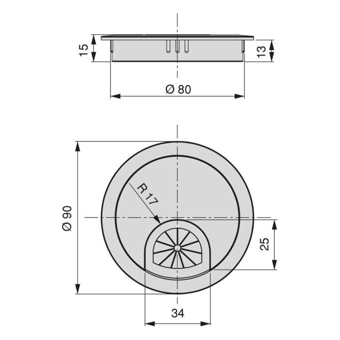 Emuca Lot de 7 passe-câbles circulaires, diamètre 80mm, à encastrer Zamak, Chromé, 4