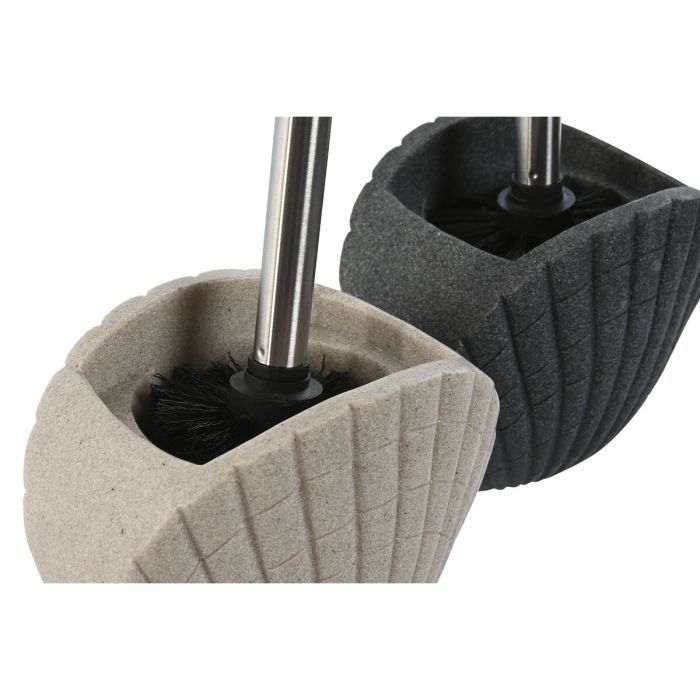 Brosse de salle de wc Home ESPRIT Gris Crème Résine Acier inoxydable 13,5 X 10 X 37 cm (2 Unités) 2