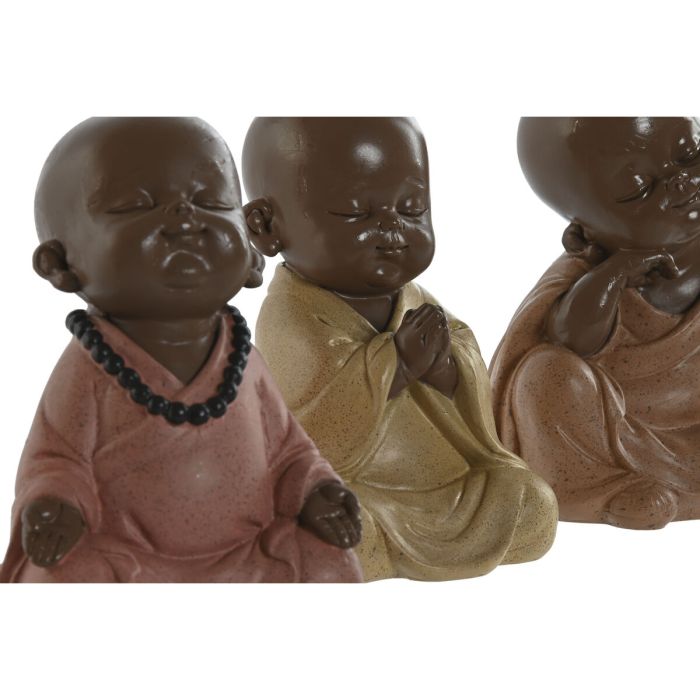 Figurine Décorative Home ESPRIT Orange Corail Citron Résine Moine Oriental 10,5 x 9 x 13,5 cm (3 Unités) 2