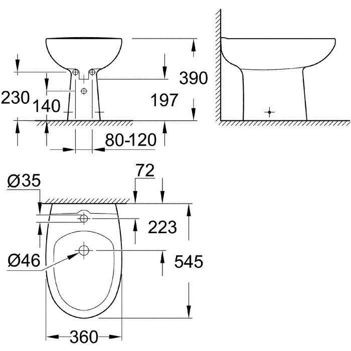 Bidet a poser GROHE - Largeur 360 mm - Matériau céramique sanitaire - Hauteur 390 mm - Profondeur 545 mm 2