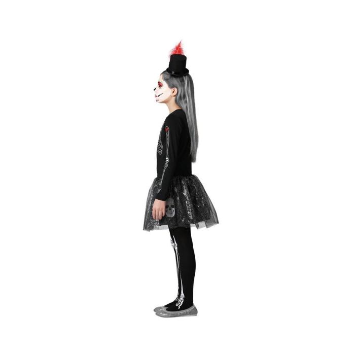 Déguisement Esqueleto Fille 5-6 Ans Costume Squelette Brillant avec Falda et Détails Crânes Noir Halloween