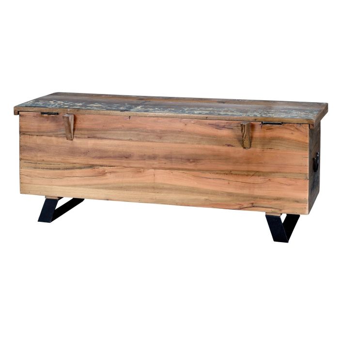 GINER Y COLOMER - Coffre en bois recyclé multicolore à ouverture supérieure et pieds en métal - Finition satinée, design géométrique - 116x47x40 cm 4