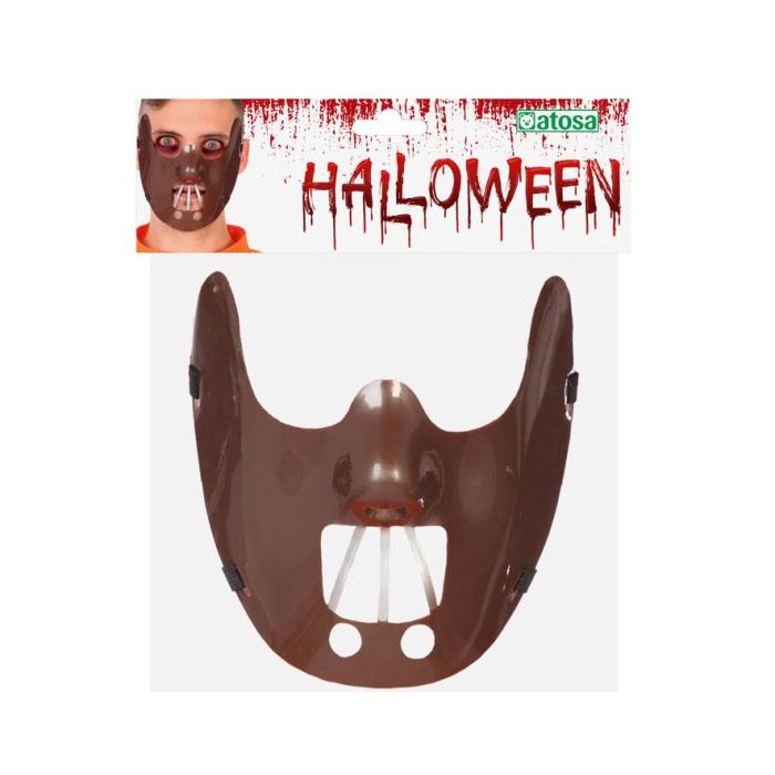 Masque Marron Cannibale avec Barreaux en PVC pour Halloween - Masque Effrayant Adulte pour Déguisement Serial Killer ou Asile