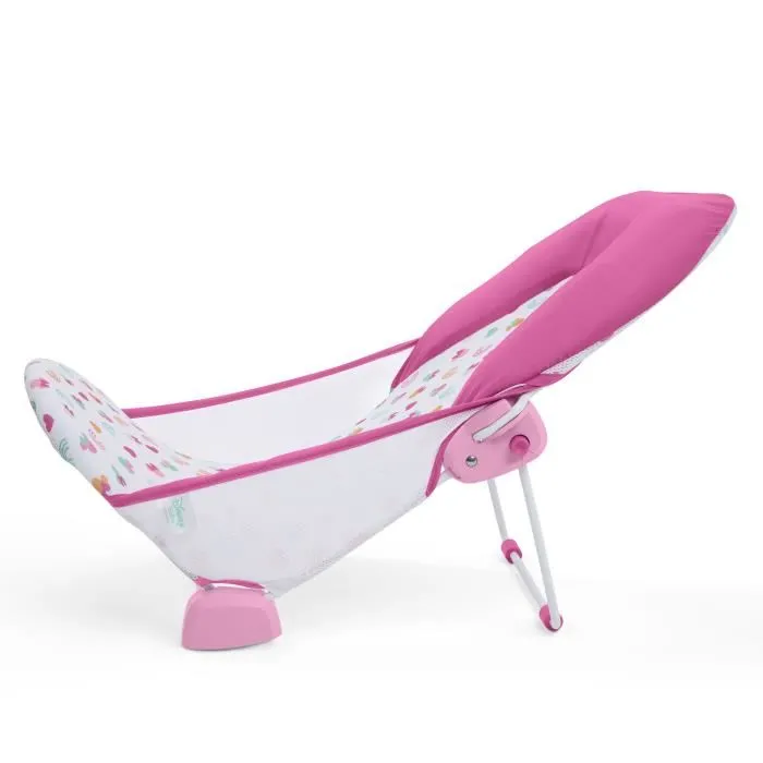 Bright Starts Disney Baby Minnie Transat de bain pliable pour bébé, rose, avec siège inclinable 2 positions, appui-tête et base antidérapante, 0 à 6 mois