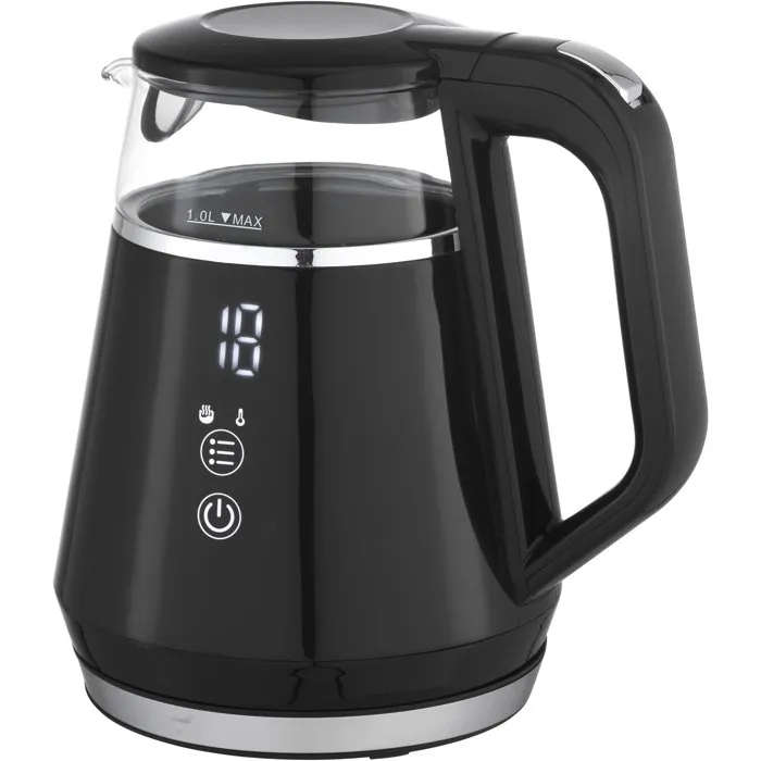 Livoo Bouilloire Électrique Digitale DOD212N - 1 L, 1100 W, Température Réglable 40-100°C, Socle 360°, Filtre Anticalcaire, Affichage Tactile, Noir