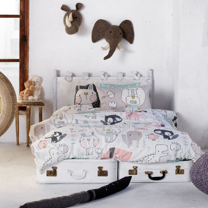 Parure de couette HappyFriday Moshi Moshi Best Buddies Multicouleur Lit 1 persone 2 Pièces 6