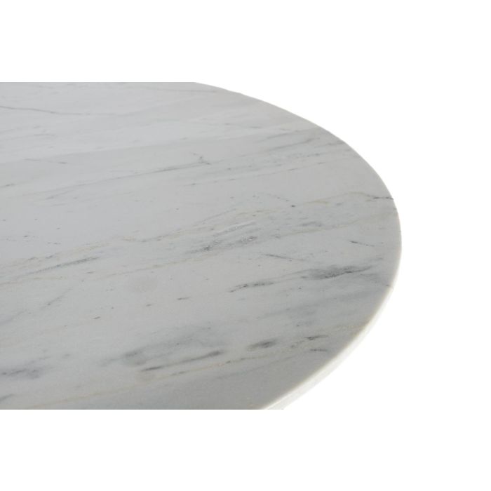 GINER Y COLOMER Table de Centre Ronde en Métal et Marbre Blanc avec Structure en Bois - Style Scandinave/Moderne, Plateau 1,6 cm, Hauteur 74 cm