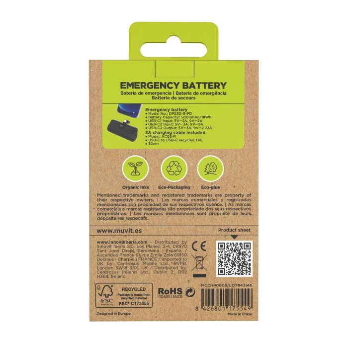 Powerbank Muvit for Change DP53D-R-PD Noir 5000 mAh 3