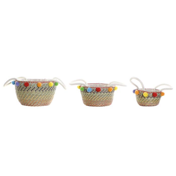 Set de basket DKD Home Decor Pompons Boho 57 x 45 x 42,5 cm
