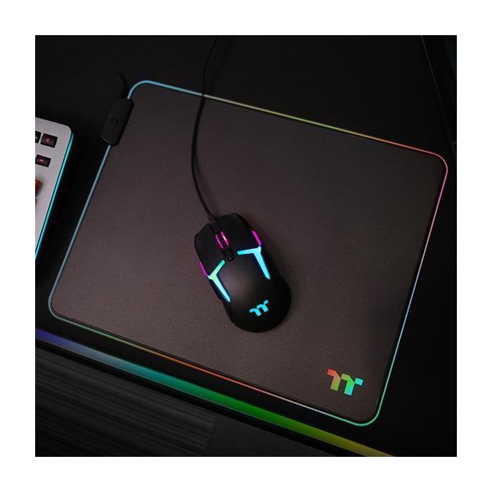 Thermaltake GMP-LVT-RGBHMS-01 Tapis de Souris Gamer RGB Noir, Alimentation USB, Base Antidérapante, 370 x 290 mm