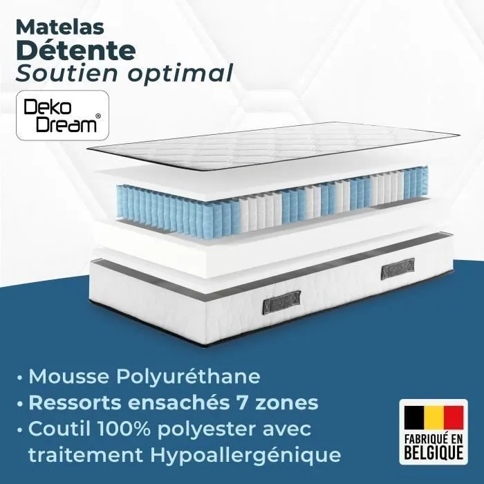 Somnis Bedding 110100910 Matelas 90 x 200 cm, 27 cm, 380 Ressorts Ensachés, 7 Zones, Équilibré, Réversible, Fabriqué en Belgique 4