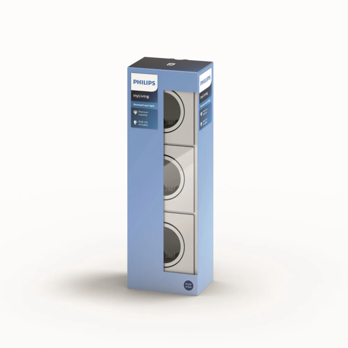 Philips Donegal Lot de 3 Spots Encastrés Carrés Finition Cromée GU10 3 Philips Donegal Lot de 3 Spots Encastrés Carrés Finition Cromée GU10 3