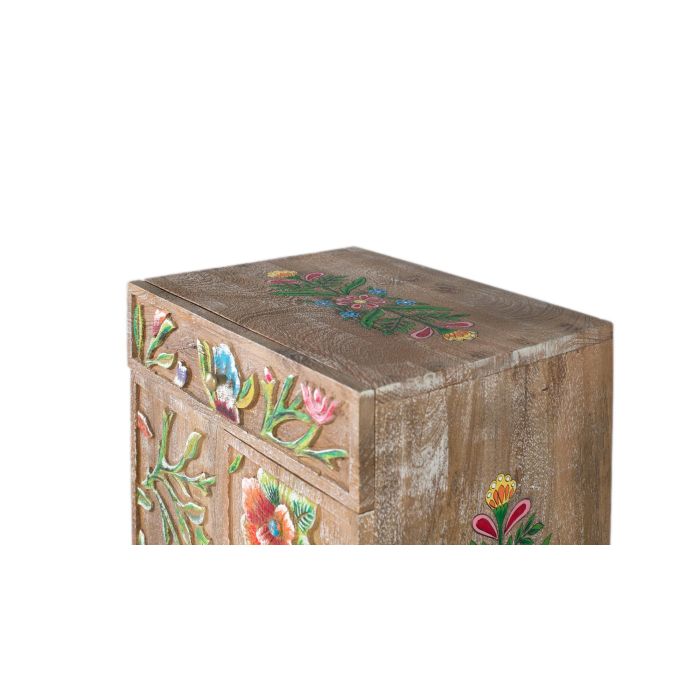 GINER Y COLOMER - Buffet console en bois de manguier avec design floral peint à main, finition vieillie, tiroir et 2 portes, dimensions détaillées 3