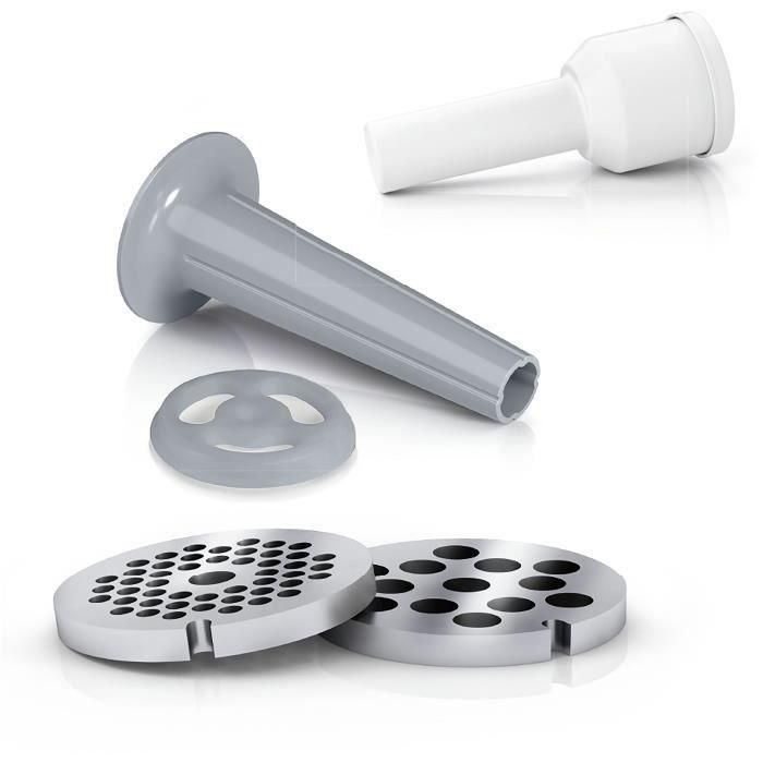 Bosch MFW2510W Hachoir à viande Blanc 350 W avec 2 grilles et garnisseur à saucisses, moteur 1500 W et débit 1.7 kg/min