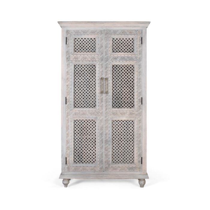 GINER Y COLOMER - Armadio de 2 portes en bois massif de manguier avec finition vieillie, travail artisanal, blanc lavé 0 GINER Y COLOMER - Armadio de 2 portes en bois massif de manguier avec finition vieillie, travail artisanal, blanc lavé 0