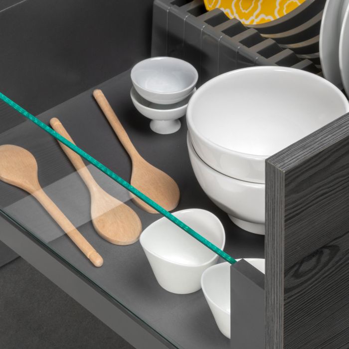 Emuca Tiroir Extérieur Vertex 40kg côtés en verre 178mm de haut, 450mm de profondeur, Acier & Aluminium et Verre, Gris Anthracite 1