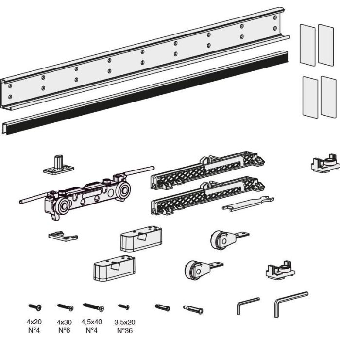 Magic2 Kit Herrajes 1 Puerta. Carga Máxima 80Kg. Elegir Largo. Largo 1800 Terno 2