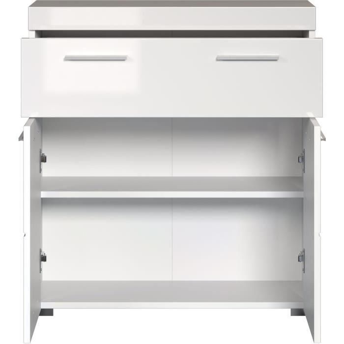 Meuble de salle de bain Rangement bas - 2 portes & 1 tiroir - Blanc - L 73 x P 31 x H 79 cm - AMANDA 3