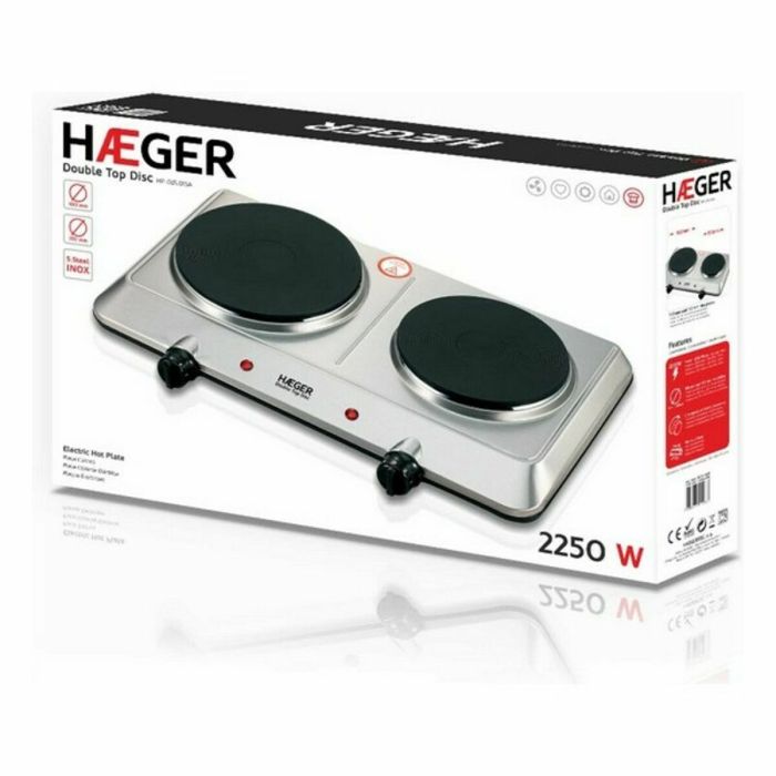 Plaque Électrique Haeger HP-02S.015A 2 Feux à gaz Rouge 2250W 1