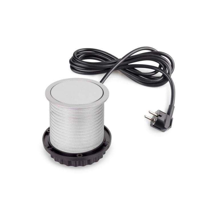 Emuca Multiconnecteur Vertikal Push diamètre 100mm, 3 prises de type Schuko, 1 USB type A, 1 USB type C, Acier et Plastique, Peint en aluminium 4