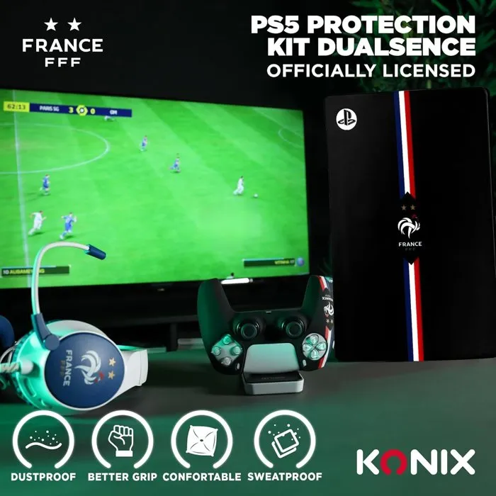 Konix - Coque de protection silicone pour manette PS5 DualSense - Texturée anti-dérapante, lavable, noire