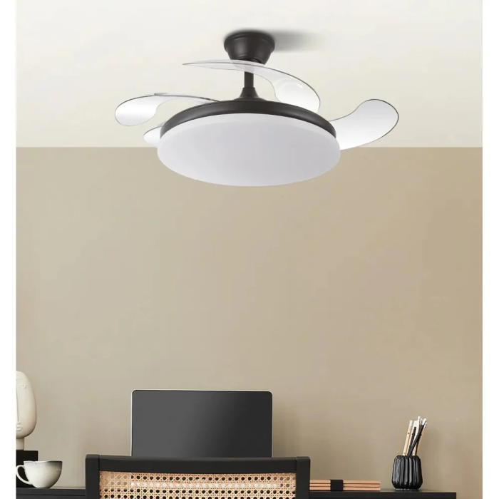 Ventilateur DC Tridente Noir 4 Aspas 107cm 59W 6980lm, 3000K-4000K-6000K, Télécommande et Minuteur 1